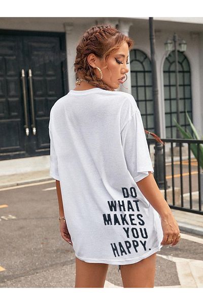 AFROGİYİM Γυναικείο μπλουζάκι Do What Printed Oversize χτενισμένο βαμβακερό