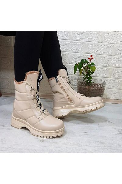Twingo 875 Beige Fur Lined Zippered Boots