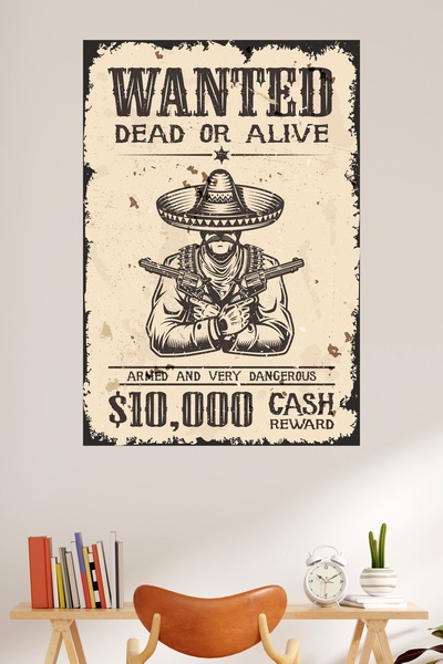 LİPYOS Ρετρό αφίσα με θέμα Wanted 3 mm MDF Wood