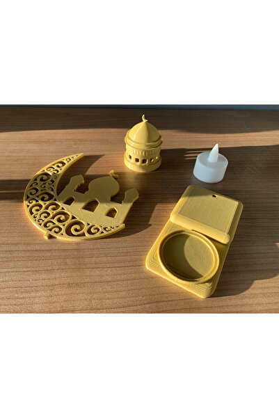 huni İslami Motifli Dekoratif Tealight Aydınlatma Hilal Içinde Cami Ramazan Hediyesi