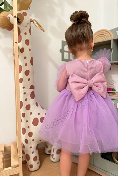 penu baby kids Mor Uzun Tül Kol Tütülü Kız Bebek Elbise - Cinderella
