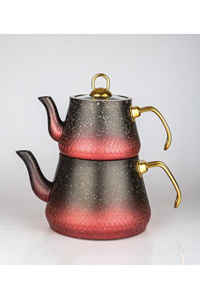 Balbal Granit Çift Renkli Kırmızı Gold Çaydanlık