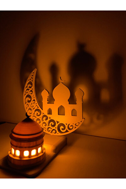 huni İslami Motifli Dekoratif Tealight Aydınlatma Hilal Içinde Cami Ramazan Hediyesi