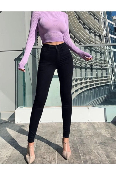 JILLY Grass Dark Black Μαλακό ύφασμα Ψηλόμεσο Comfort Skinny Skinny Skinny Τζιν