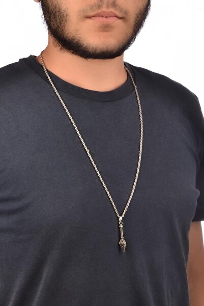 AKIN AKSESUAR HEDİYELİK قلادة فضية اللون للرجال مع سلسلة على شكل رمح