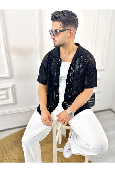 elkumoda Риза Oversize, водоустойчива мрежеста материя, италианска яка, свободна кройка, ежедневна риза