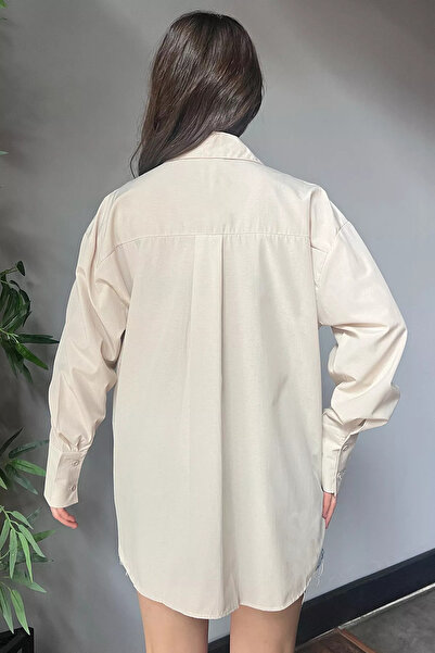 GÜLSELİ Bézs rózsa részletes stílusú női ing