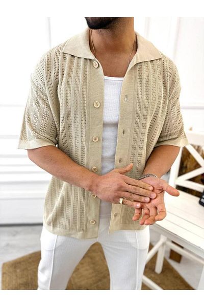 elkumoda Πουκάμισο Oversize Αντι-ιδρώτα Διχτυωτό Ύφασμα Ιταλικό γιακά Φαρδύ πουκάμισο