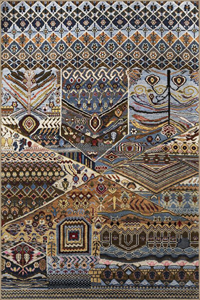 Rugs Modern Halı Covor cu bază țesută tradițională, geometric, albastru gri 4047