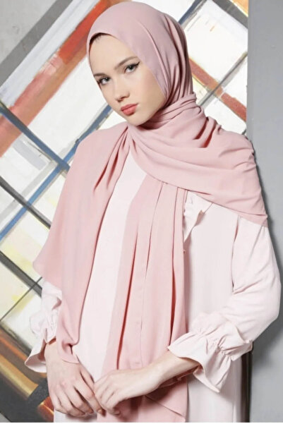 İSTANBULSTYLEMODA Şal din şifon creponat pudră deschisă 210x 75 Flr 241433