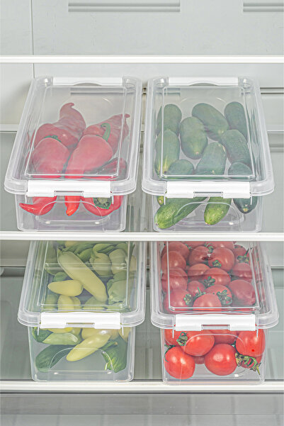 Vienev Set of 4 Long Storage Containers with Locked Lids 2X (2.5 Liter Empty)2X (3.5 Liter Empty)