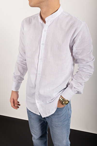 WAMOSSALAPLI Сорочка з довгими рукавами та коміром-стійкою, повністю застібається на ґудзики, з льону