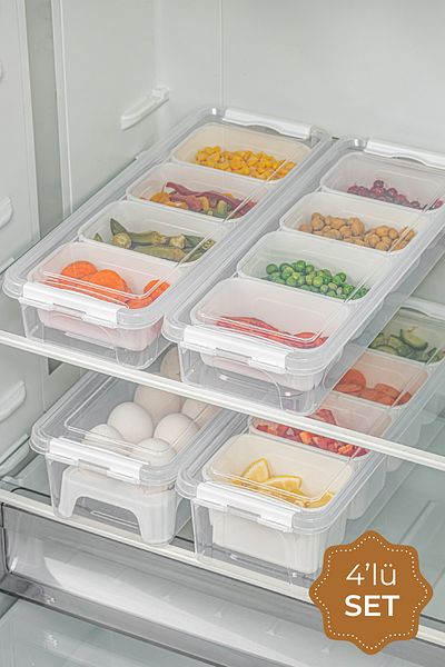 Vienev Set of 4 Long Storage Containers with Locked Lids 2X(2.5 Liter Boxed)2X(3.5 Liter Boxed and Egg Bag)