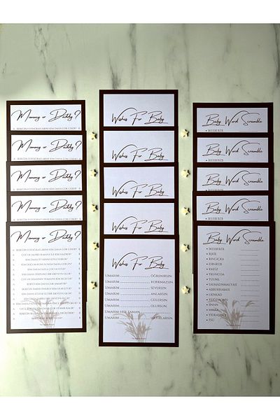 The Istanbul Event Set of 15 Baby Shower Game Question Cards - Mommy or Daddy?- Wishes For Baby - Baby Word Scramble