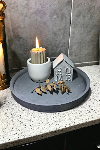 RocArt Home Beton Yuvarlak Sunum Tepsisi