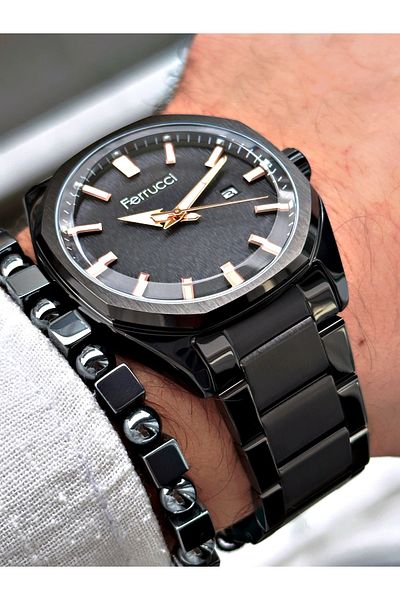 Ferrucci Black Color Steel Strap Men's Wristwatch Bracelet Gift