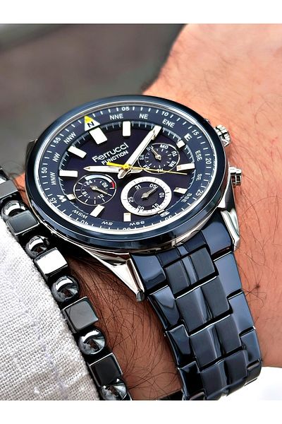 Ferrucci Navy Blue Steel Cord Function Men's Wristwatch with Bracelet Gift