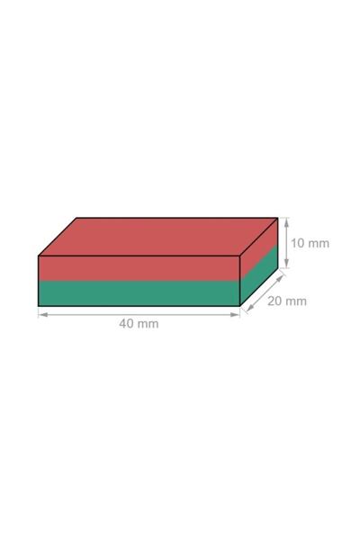 Dünya Magnet 1 Adet - Köşeli Neodyum Mıknatıs, 40x20x10 Mm, Süper Güçlü Magnet, N35 Kalite
