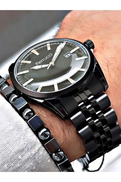 Ferrucci Silver Color Steel Case Men's Wristwatch + Bracelet Gift