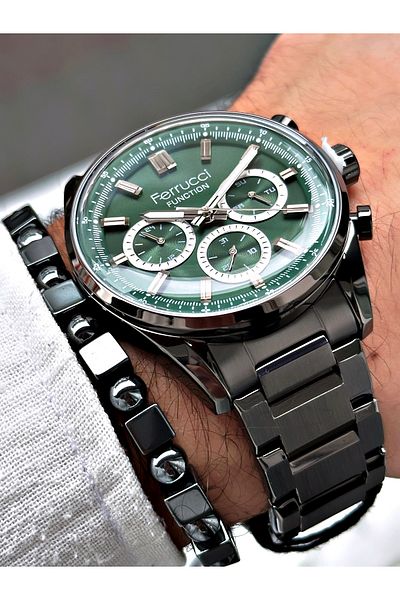 Ferrucci Men's Silver Colored Functional Steel Wrist Watch and Bracelet Gift