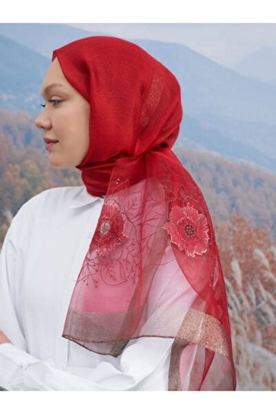 ARMANDA Embroidered Turquoise Shawl - Claret Red