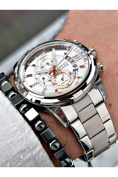 Ferrucci Silver Color Functional Steel Strap Men's Wristwatch Bracelet Gift