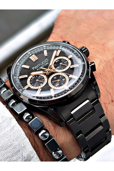 Ferrucci Silver Color Function Steel Case Men's Wristwatch + Bracelet Gift