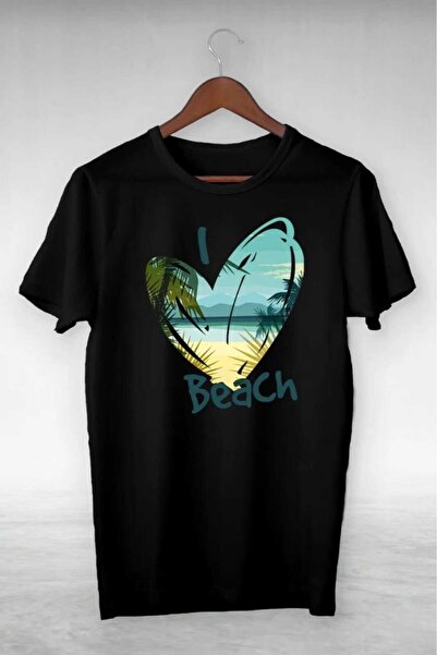 PERISENSE Unisex Femei Bărbați Heart Beach Imprimat Tricou oversize
