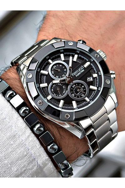Ferrucci Silver Color Function Steel Case Men's Wristwatch + Bracelet Gift