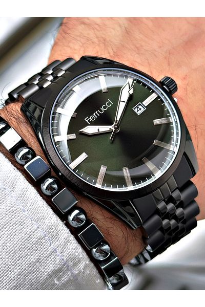 Ferrucci Silver Color Steel Case Men's Wristwatch + Bracelet Gift
