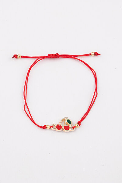 Sortie Aksesuar Kiraz Figürlü Boyu Ayarlanabilir Makrome İp Bileklik 114