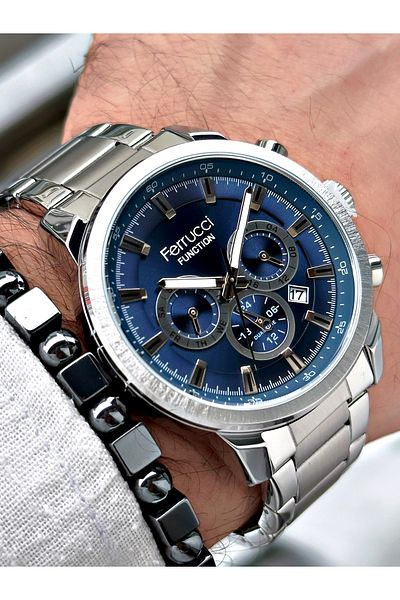 Ferrucci Silver Color Functional Steel Strap Men's Wristwatch Bracelet Gift
