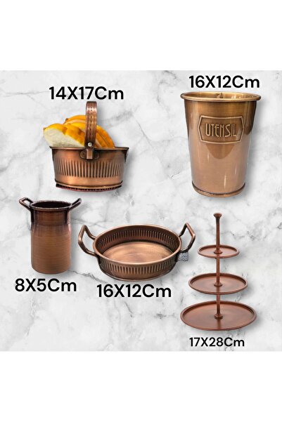 LUCKYHOMES 5 Piece Special Production - Copper Plated Kitchen Set, Spoon Holder, Bread and Presentation Tray
