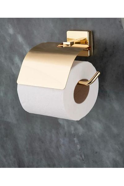 İSAOĞLU YAPI Gold Toilet Paper Holder Gold Premium Paper Holder Covered Design Brass