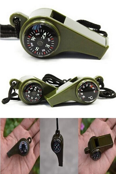 BarkoFix Çok Fonksiyonlu Düdük Pusulalı Ve Dereceli Termometreli Düdük Avcı A...