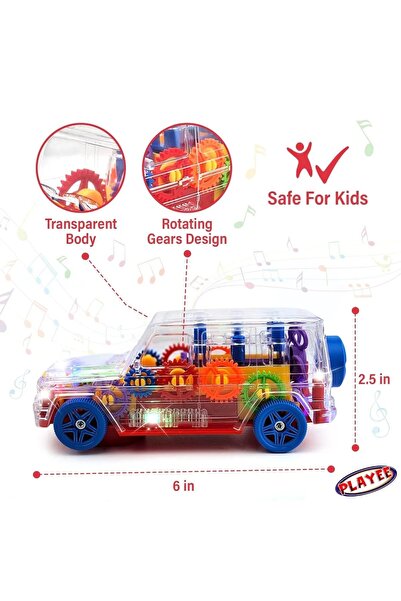 RAMO'S STORE Oyuncak Haraketli Müzikli Ve Işıklı Şeffaf Jeep Araba 20 Cm (HEDİYE PAKETİNDE KARGO)