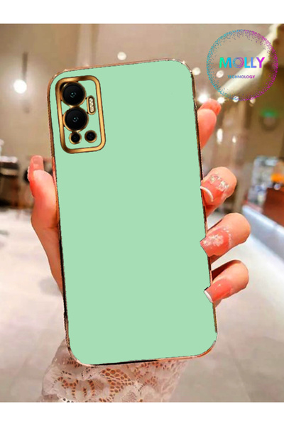 Molly İnfinix Hot 12 İçin Su Yeşili Kenarları Gold Detaylı Lüks Silikon Kılıf
