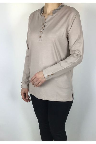 ECE GİYİM Αθλητική μπλούζα Lycra Viscose - Με λεπτομέρεια από πέτρα και κουμπί