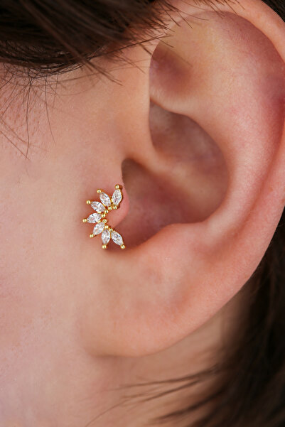VLM AKSESUAR Tragus Helix Cerrahi Çelik Taşlı Yarım Ay Piercing (6mm)