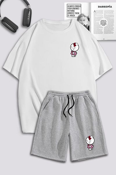 macklin Unisex Γυναικεία Ανδρικά Hello Kitty με στάμπα ειδικής σχεδίασης Σετ φόρμας μπλουζάκι και σορτς