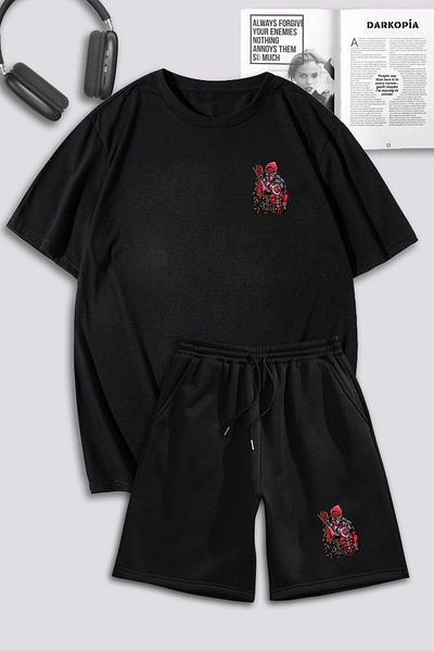 macklin Unisex Γυναικεία Ανδρικά Σετ φόρμας Marvel Deadpool με στάμπα προσαρμοσμένης σχεδίασης Oversize μπλουζάκι και σορτς