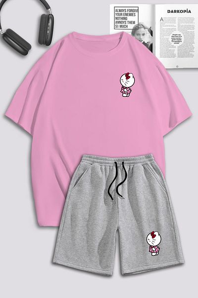 macklin Unisex Γυναικεία Ανδρικά Hello Kitty με στάμπα ειδικής σχεδίασης Σετ φόρμας μπλουζάκι και σορτς