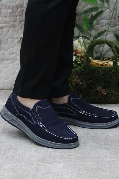 Polaris 104380   Ανδρικά παπούτσια Navy Blue Anatomical 5 Point Light Άνετα από γνήσιο δέρμα