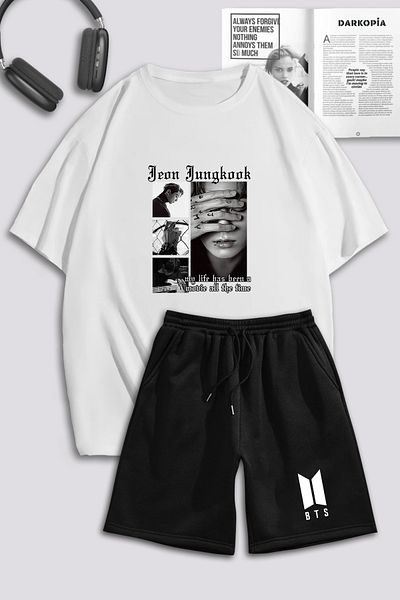 macklin Unisex Γυναικείες Ανδρικές Jeon Jungkook BTS Σετ μπλουζάκι και σορτς αθλητικής φόρμας με στάμπα ειδικής σχεδίασης Oversize