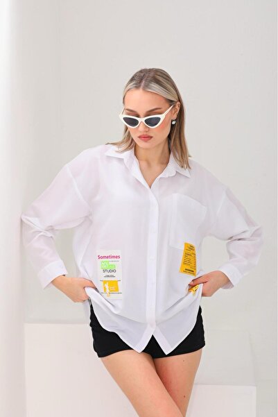 Z MODA BEYAZ YAZILI-DESENLİ KADIN GÖMLEK