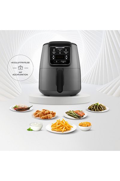 Karaca Air Cook XL 2 in 1 Airfryer Raum Grau Schwarz, Fritten, Hausjoghurt, Trockene Gemüse Obstsort