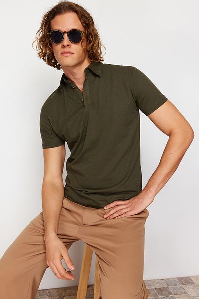 Trendyol Collection Texturované khaki polokošile – pravidelný střih TMNSS24PO00038