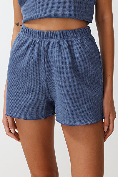 Trendyol Collection Set pijamale tricotate cu curea de frânghie brodate cu textura albastră THMSS24PT00155