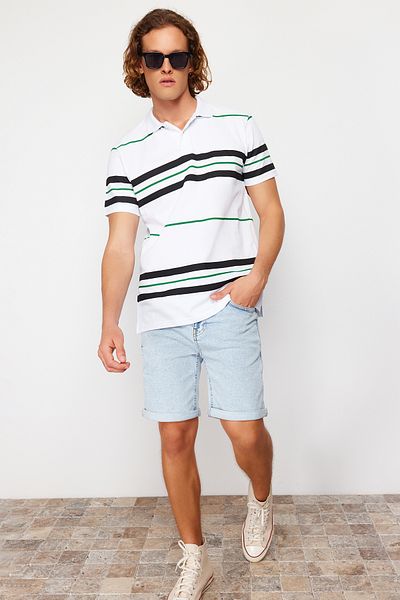 Trendyol Collection Normální/Normální střih Tričko Polo s krátkým rukávem Pruhované Pique Label s knoflíkem TMNSS24PO00015