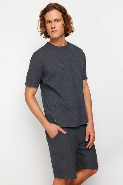 Trendyol Collection Relaxed Fit Gray Embroidered Tracksuit and Shorts Set - TMNSS24EM00001